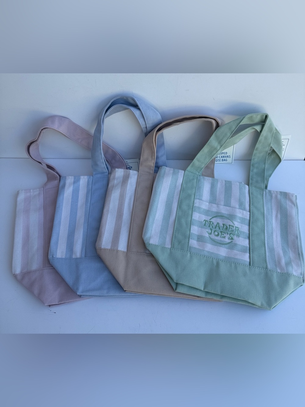 Trader Joe's Women's Striped Canvas Tote Bag - Set of 4 New